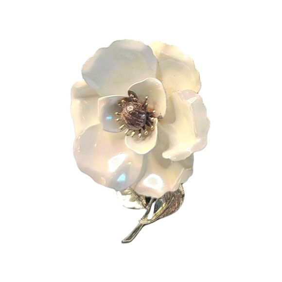 Vintage Rare 1940's Coro Ice Blue Enamel Layered Flower Pin With Pearl Bead